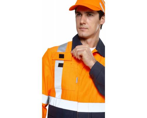 Костюм мужской сигнальный рабочий летний "Альянс" РФ с пк цв. фл. оранж.-синий