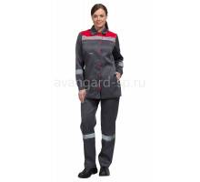 Костюм женский рабочий летний "Тимбер" серый-красный с брюками